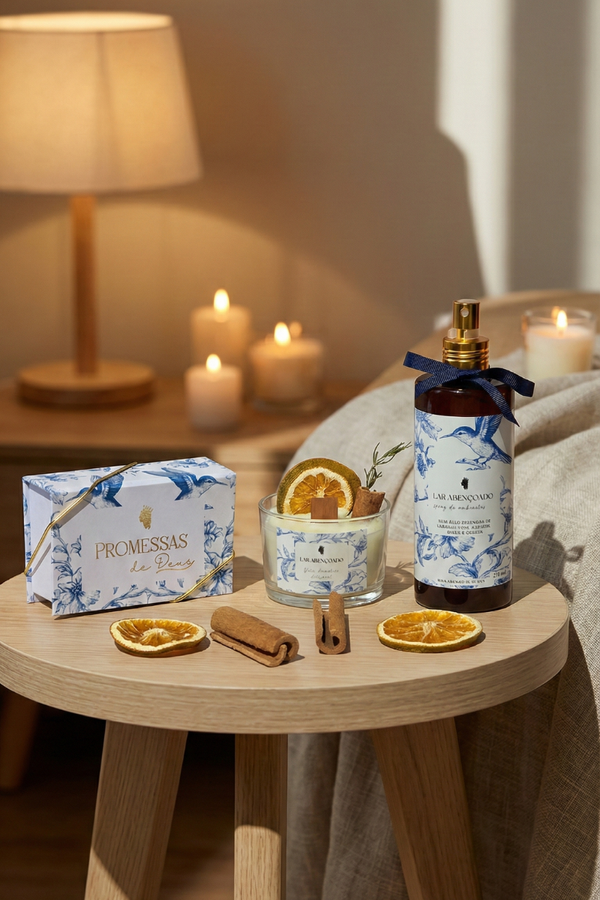 KIT Lar Abençoado - Spray + Caixa de Promessas + Vela Aromática