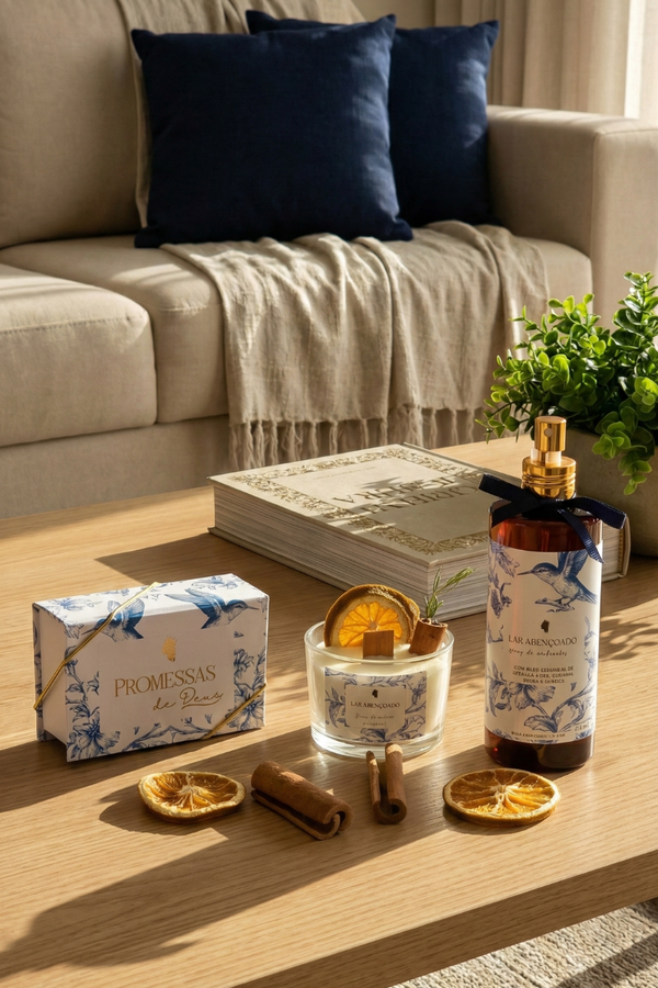 KIT Lar Abençoado - Spray + Caixa de Promessas + Vela Aromática