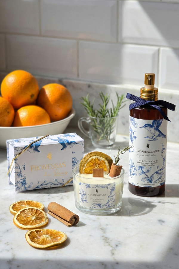 KIT Lar Abençoado - Spray + Caixa de Promessas + Vela Aromática